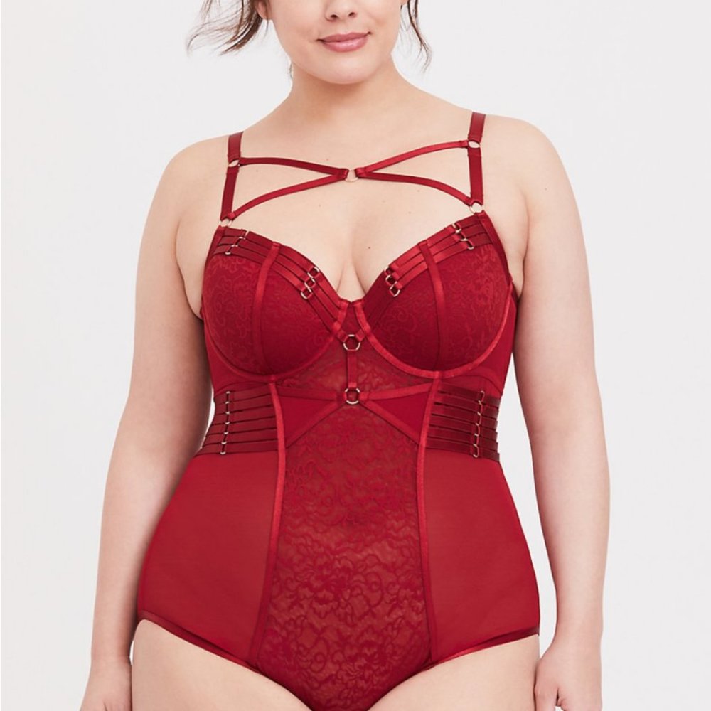 Torrid sexy red Strappy back harness bodysuit
